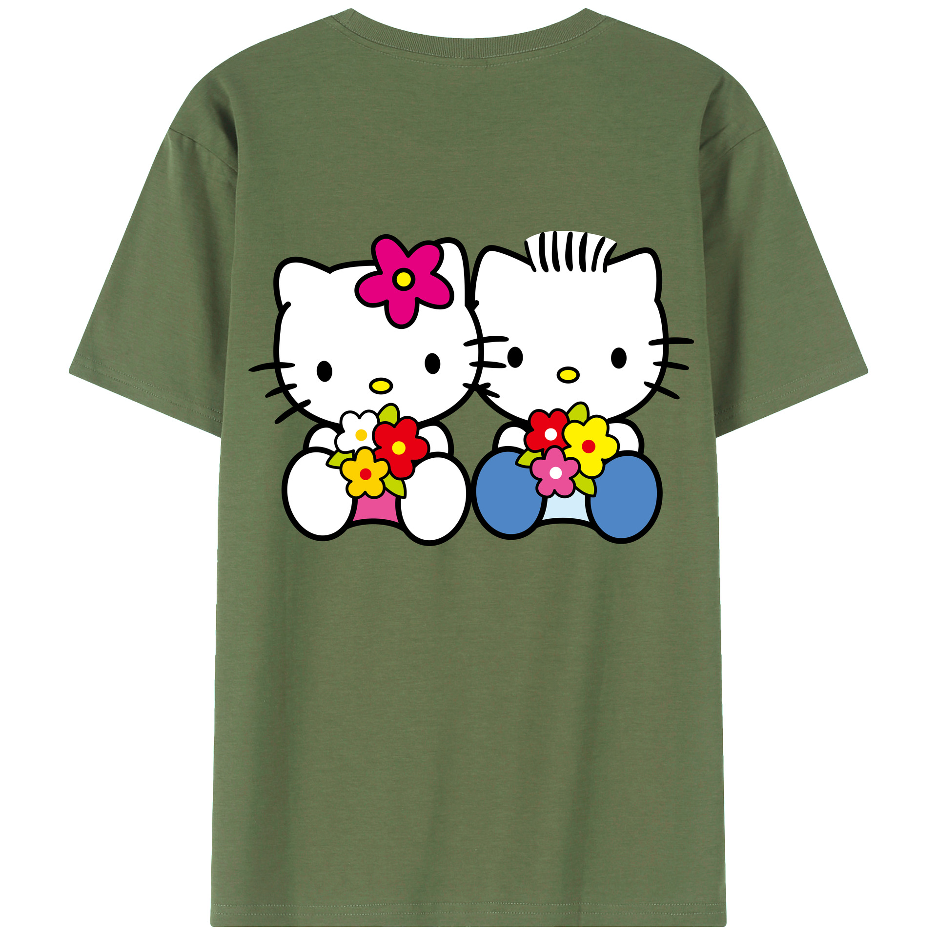 （画像用） Hello Kitty ハローキティ 綿100％ メンズ半袖Tシャツ（バックプリント） 通気性